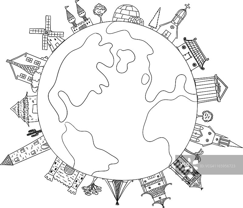 环游世界插画图片素材