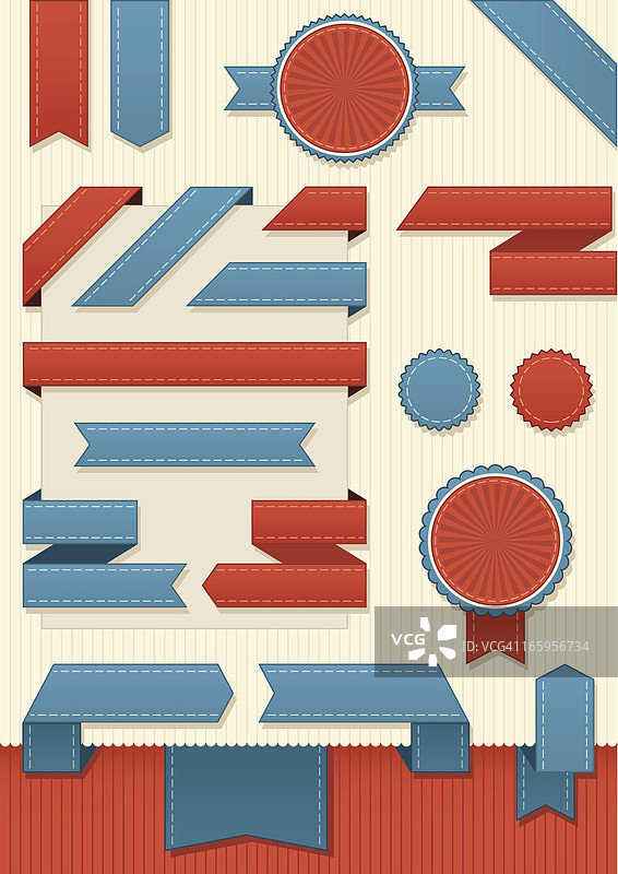 复古丝带元素和徽章套装图片素材