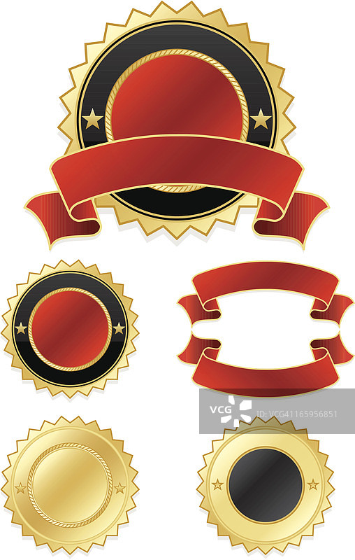 闪亮的金色红色黑色贴纸丝带套装图片素材