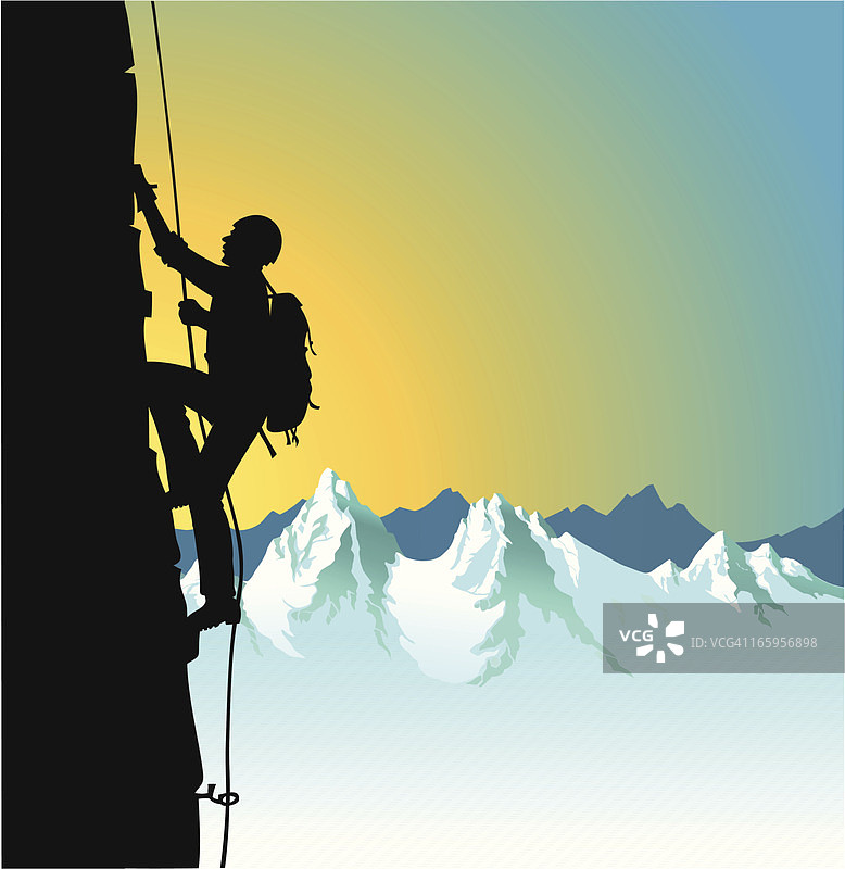 日出时分的登山者图片素材