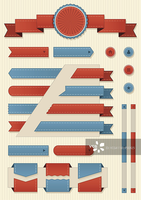 复古丝带元素和徽章套装图片素材