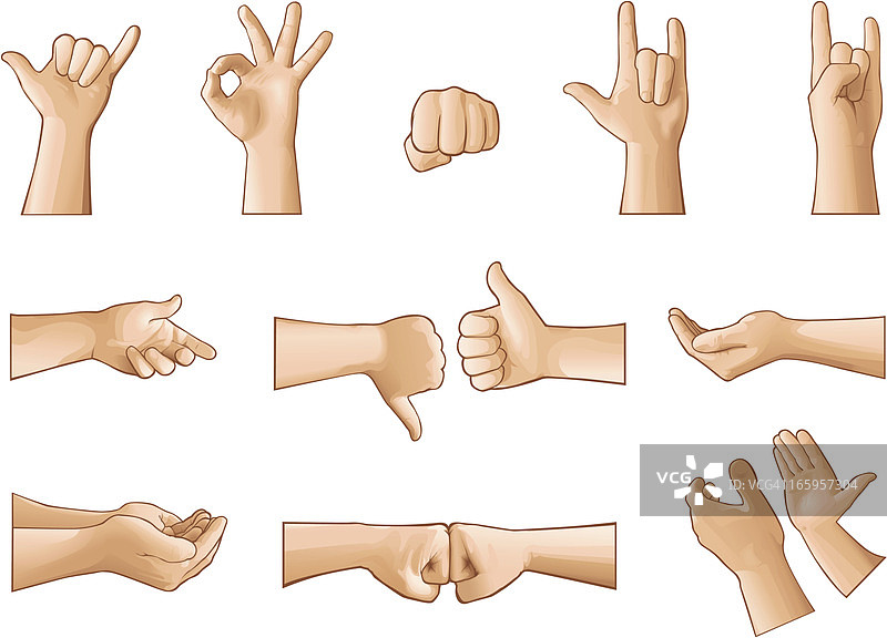 做出不同手势的手的插画图片素材