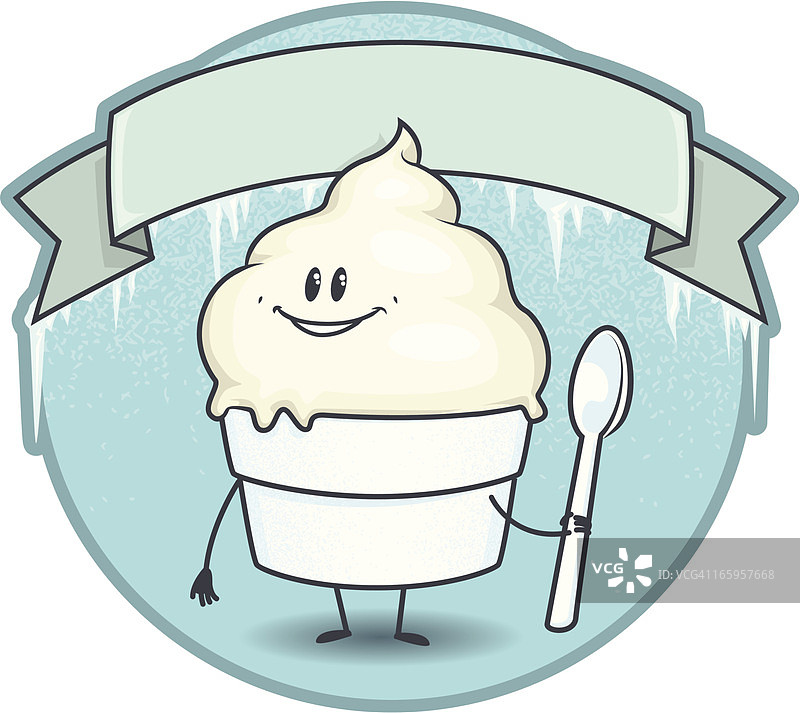 拿着banner的冷冻香草卡仕达男孩图片素材