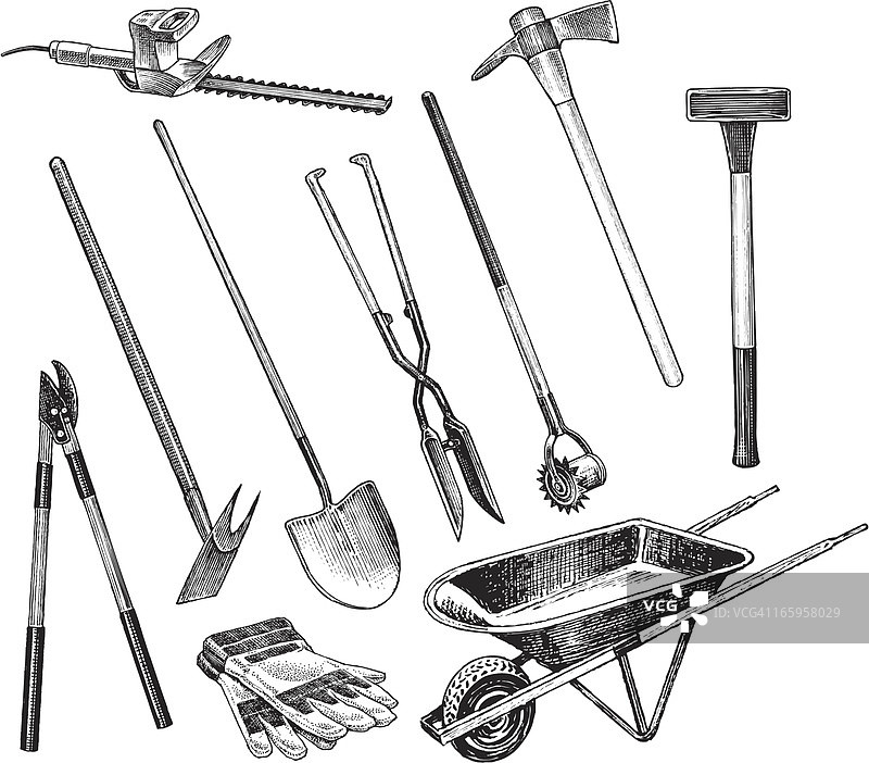 园艺挖掘和修剪工具图片素材