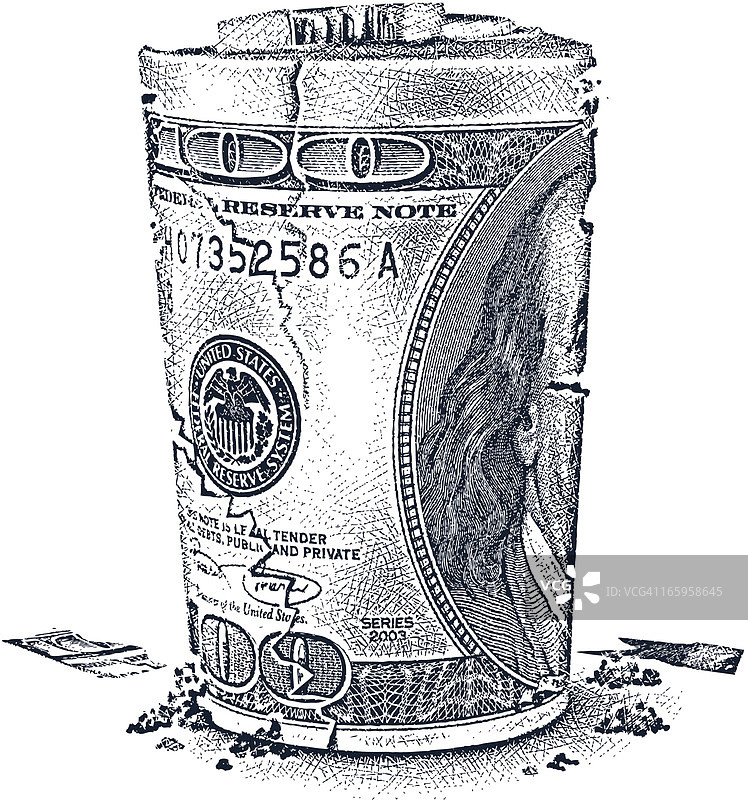 崩解的纸币卷图片素材