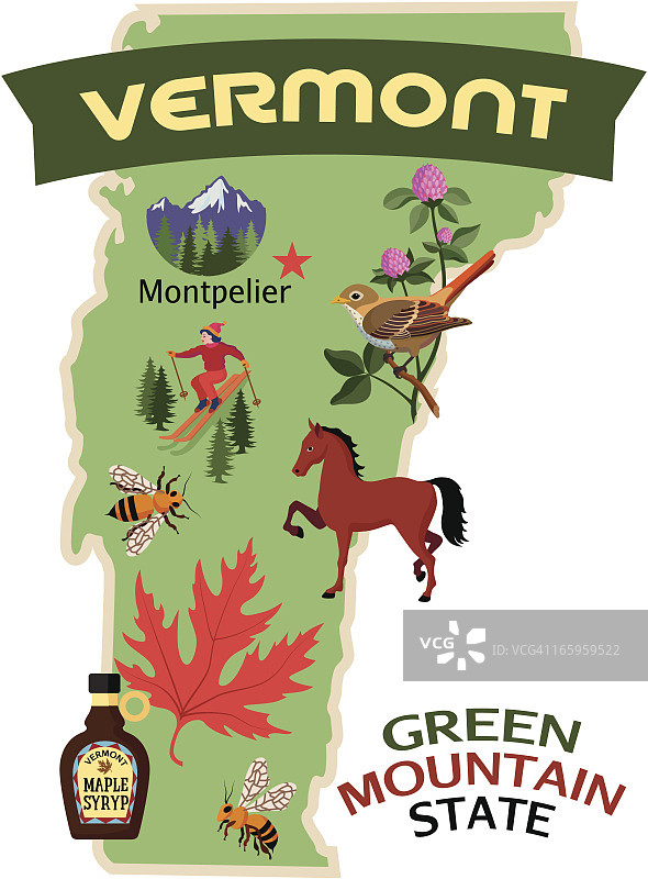 佛蒙特州地图和图标图片素材