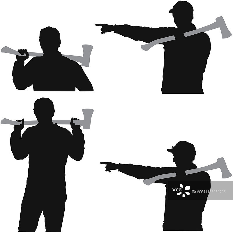 伐木工人与斧头的轮廓图片素材