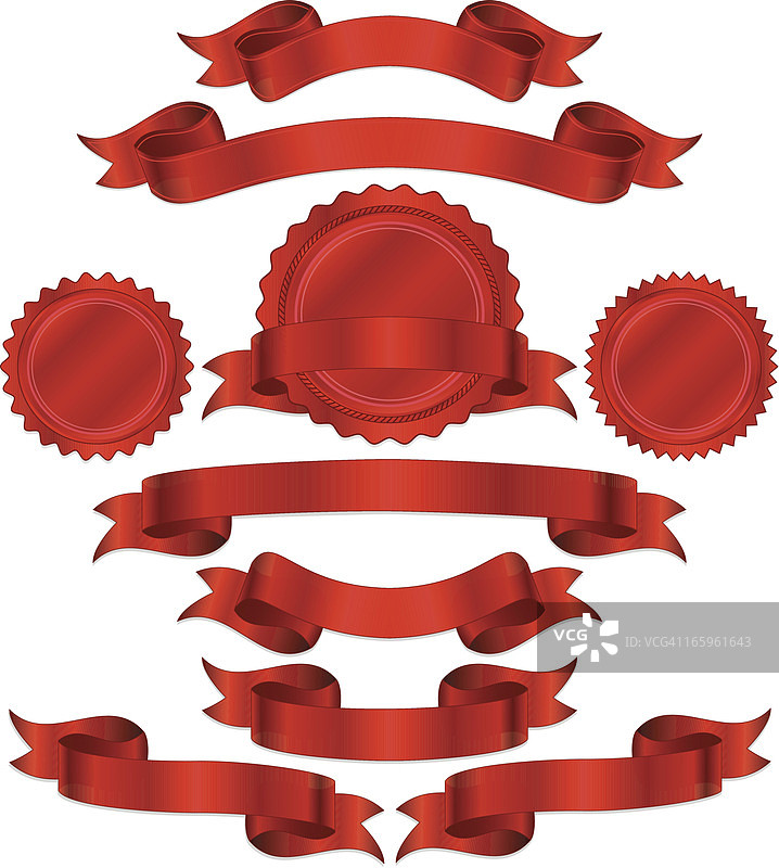 红色banner、丝带和贴纸图形合集图片素材
