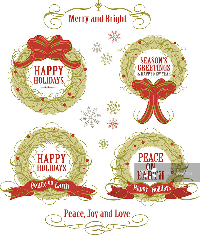 白色背景上的节日花环文字图案合集图片素材