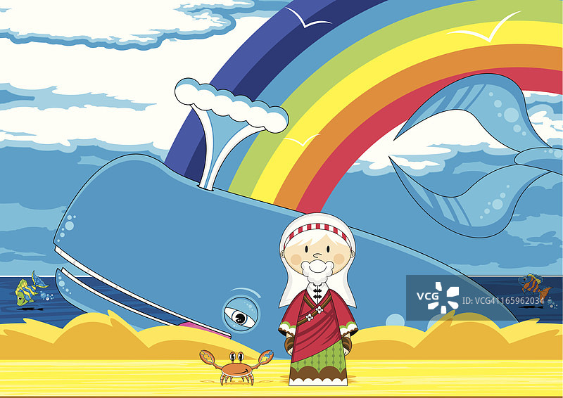 可爱的约拿和大鲸鱼圣经场景图片素材
