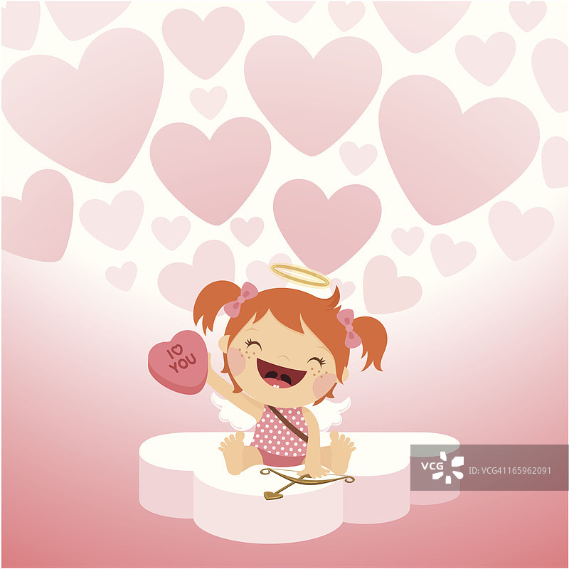 可爱丘比特女孩爱心糖果插画矢量图片素材