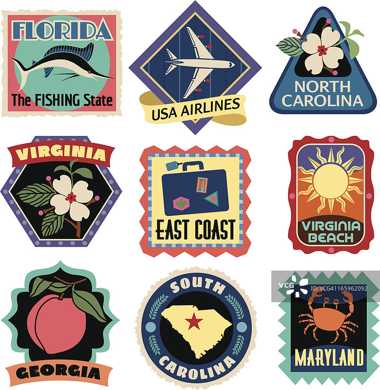 美国东海岸旅游贴纸图片素材