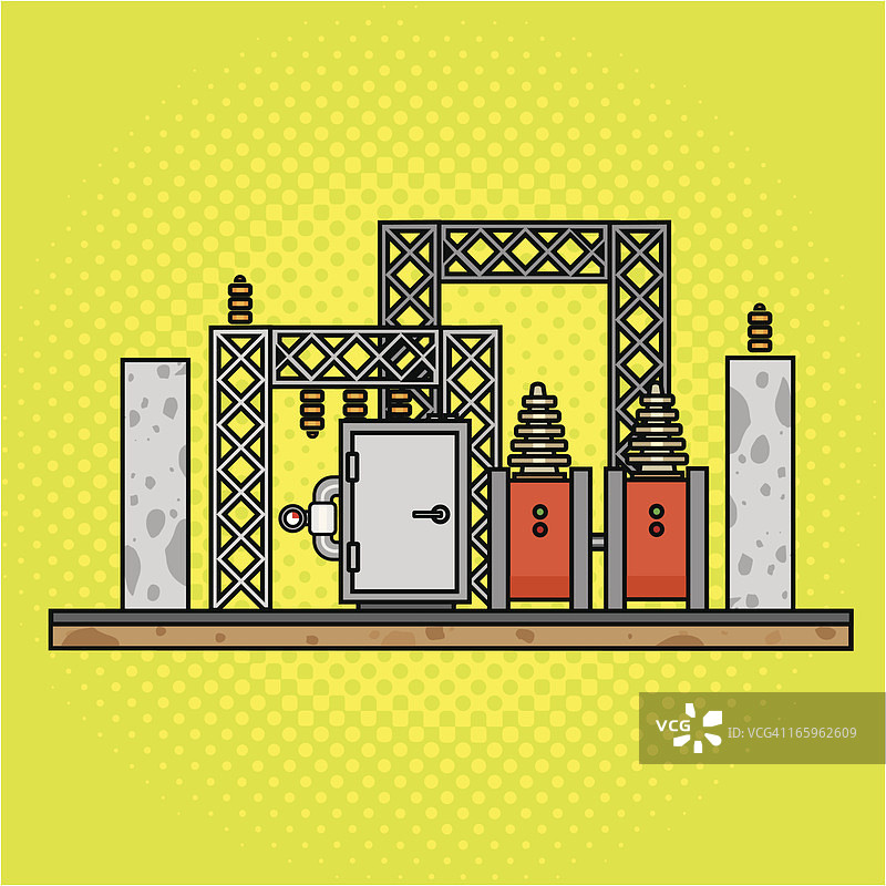 黄色背景和变电站插画图片素材