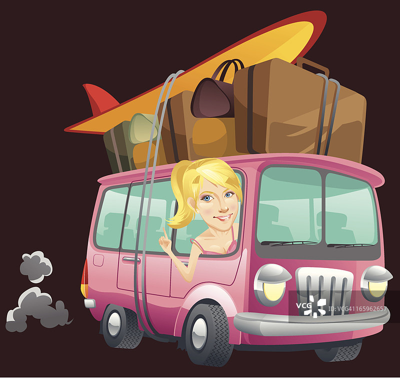 在面包车里的女孩图片素材