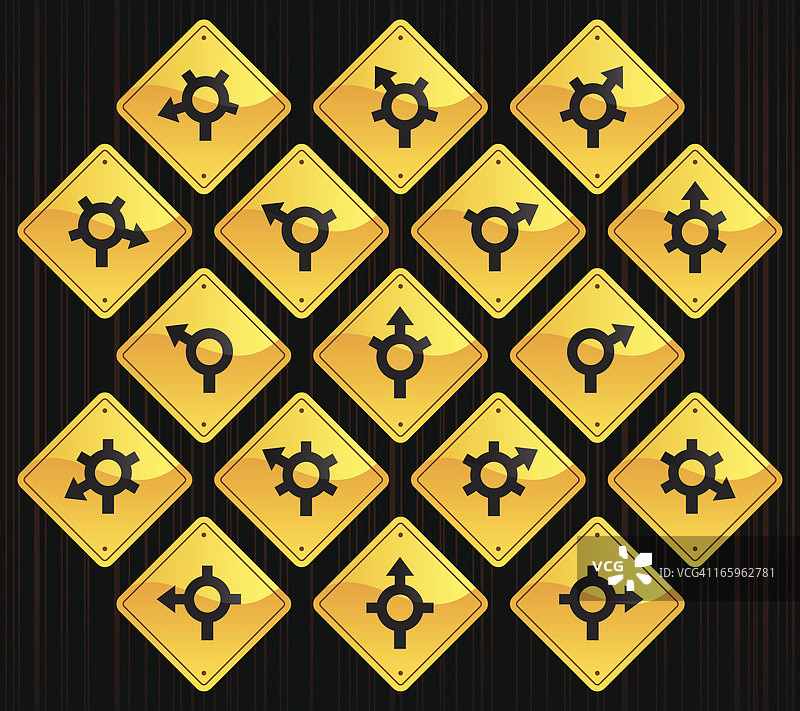 黄色路标 - GPS环岛箭头图片素材