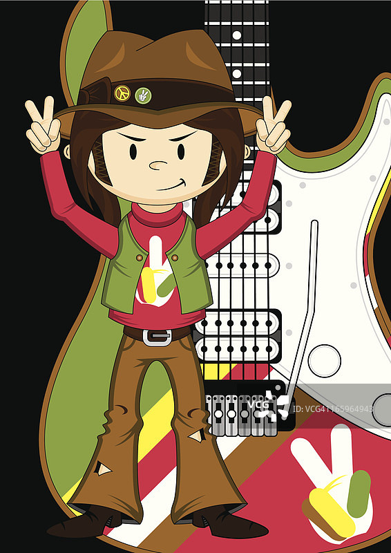 摇滚嬉皮士与电吉他图片素材