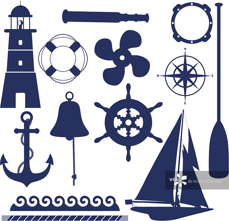 蓝色航海主题图标合集图片素材