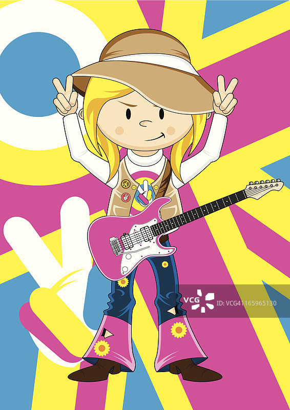 可爱的嬉皮风女孩吉他手图片素材