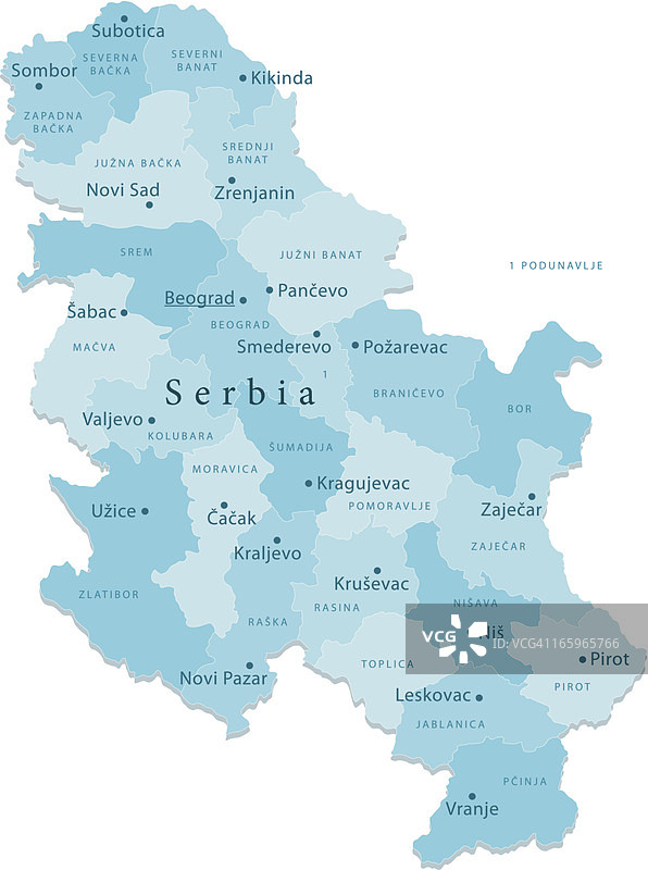 塞尔维亚矢量地图区域隔离图片素材