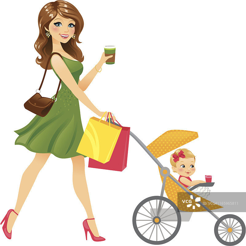 妈妈推着婴儿车图片素材