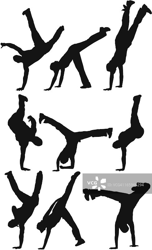 练习卡波耶拉的多个人物剪影图片素材