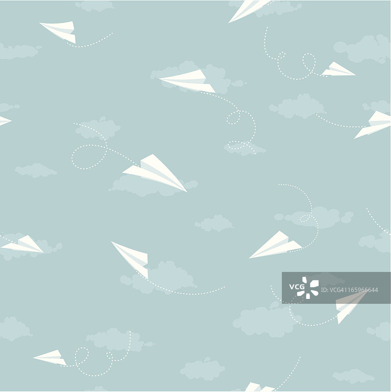 天空云朵纸飞机无缝图案图片素材