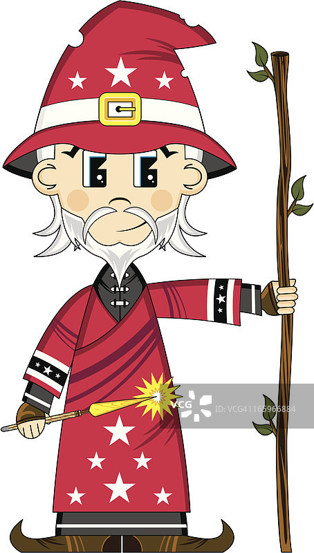 拿着魔杖和法杖的可爱巫师图片素材