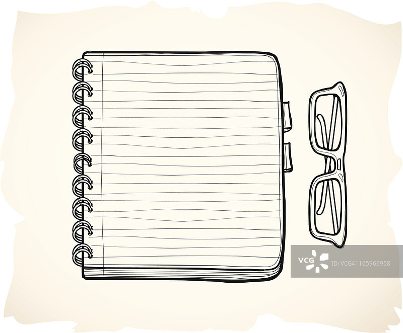 螺旋笔记本和眼镜素描图片素材