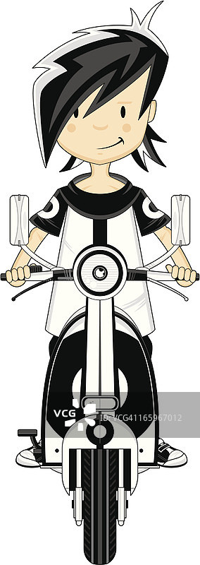 骑复古滑板车的迷你时尚女孩图片素材