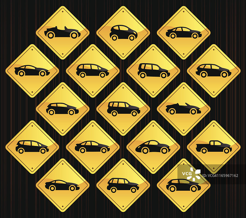 黄色路标-卡通汽车图片素材