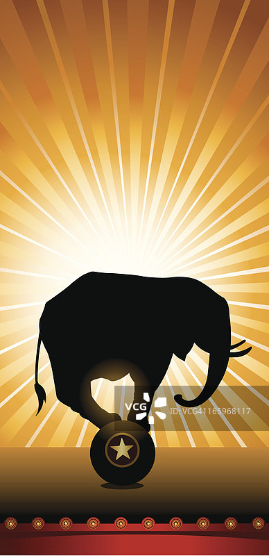 马戏团或政治背景：大象在球上保持平衡图片素材