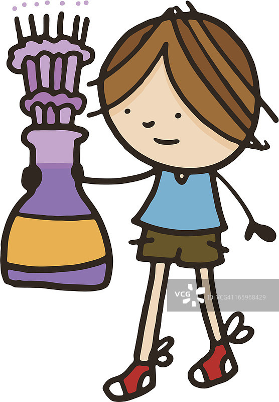 拿着科学烧瓶的男孩图片素材