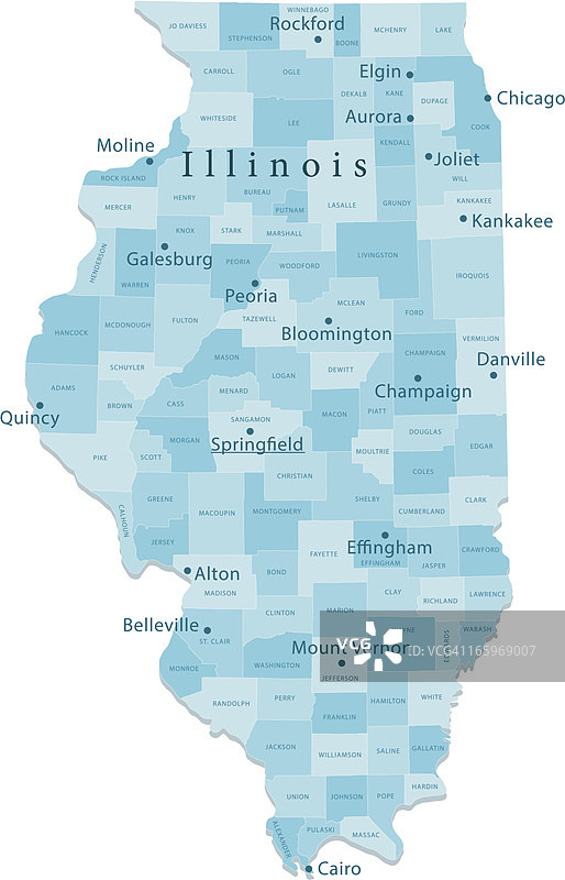 伊利诺伊州矢量地图区域图片素材