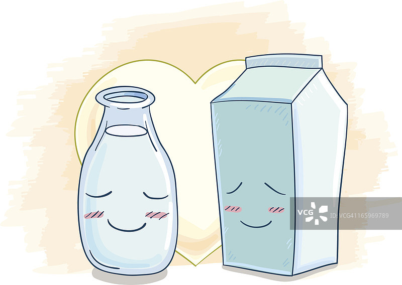 卡通风格的牛奶瓶和牛奶盒图片素材