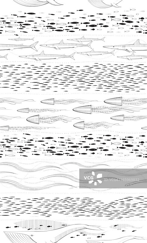 海洋生物黑白壁纸图片素材