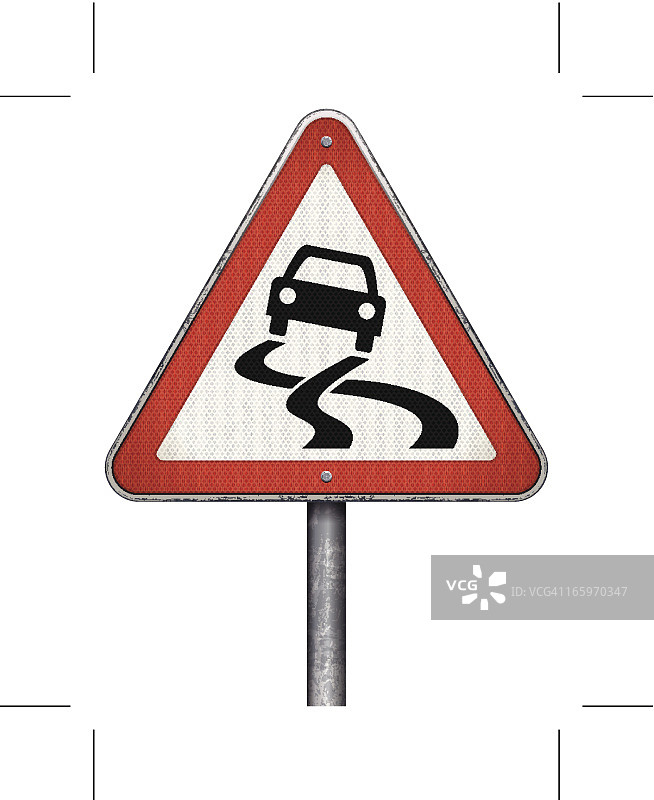 前方道路湿滑路标图片素材