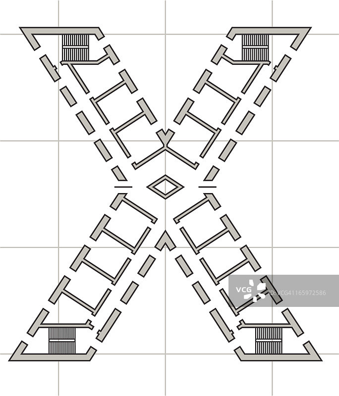 字母X的建筑平面图图片素材