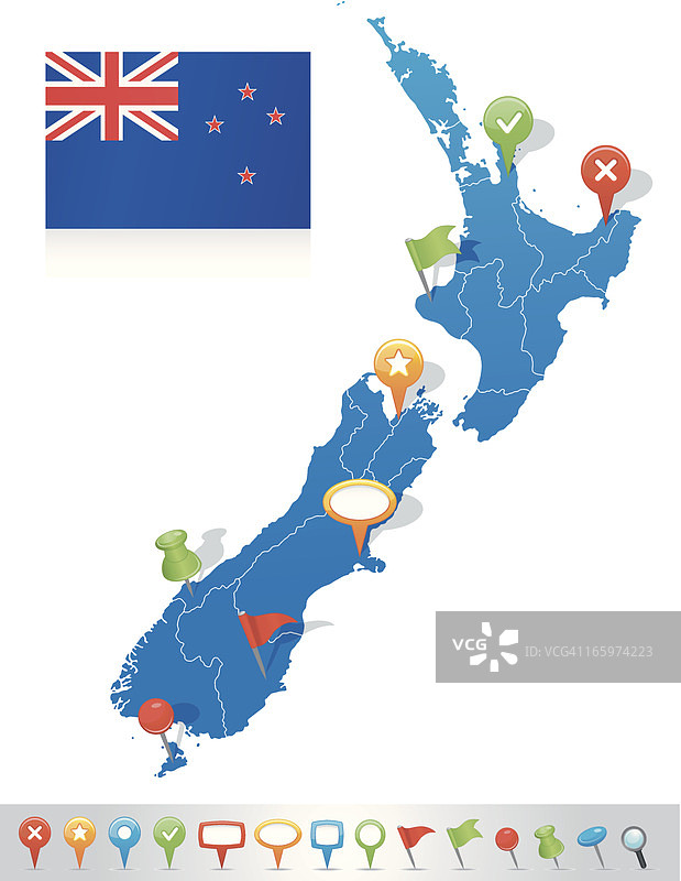 带有导航图标的新西兰地图图片素材