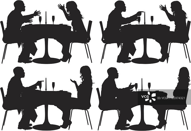 在餐厅里坐着的情侣剪影图片素材