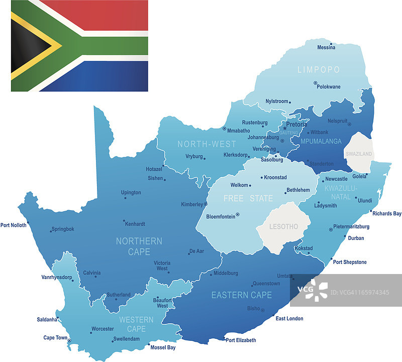 南非地图 - 州、城市和国旗图片素材