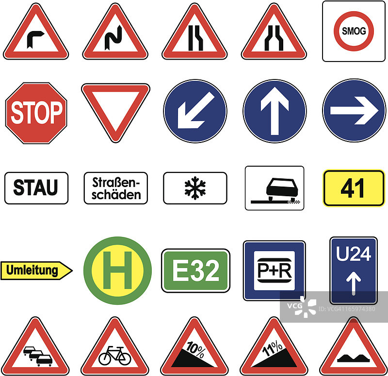 欧洲交通标志图标集图片素材