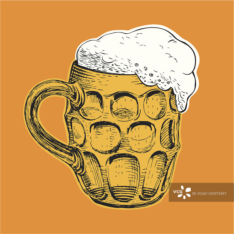 泡沫溢出的啤酒杯插画图片素材
