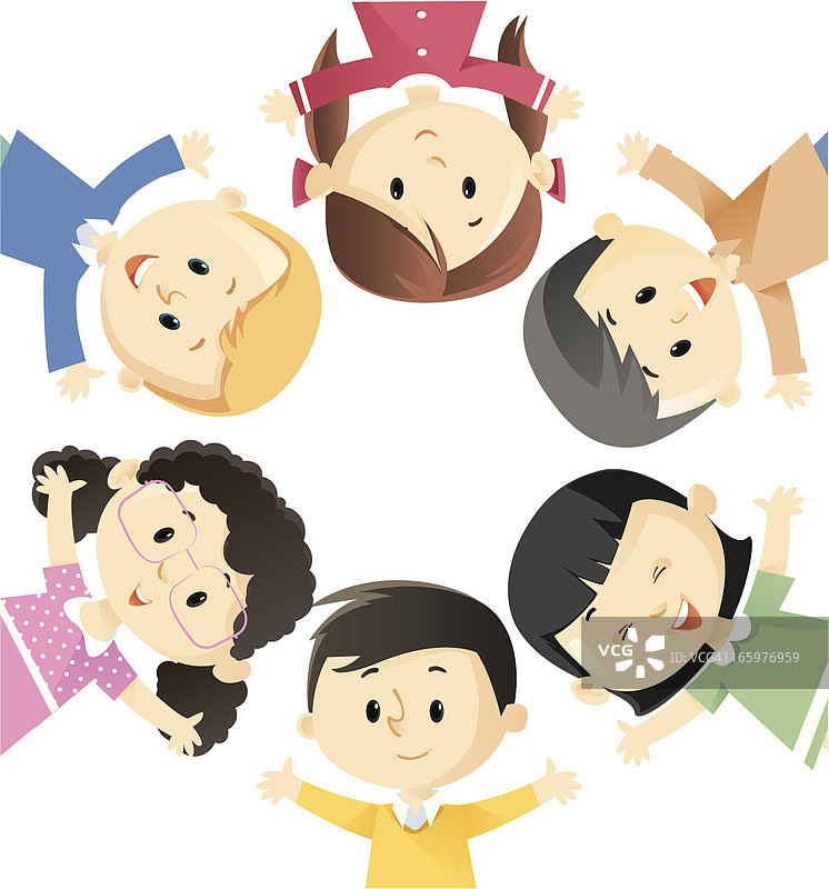 一群穿着不同颜色衣服的孩子的卡通图片素材