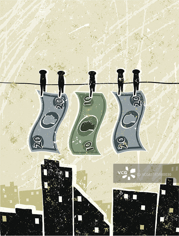 洗钱，晾衣绳上的纸币图片素材