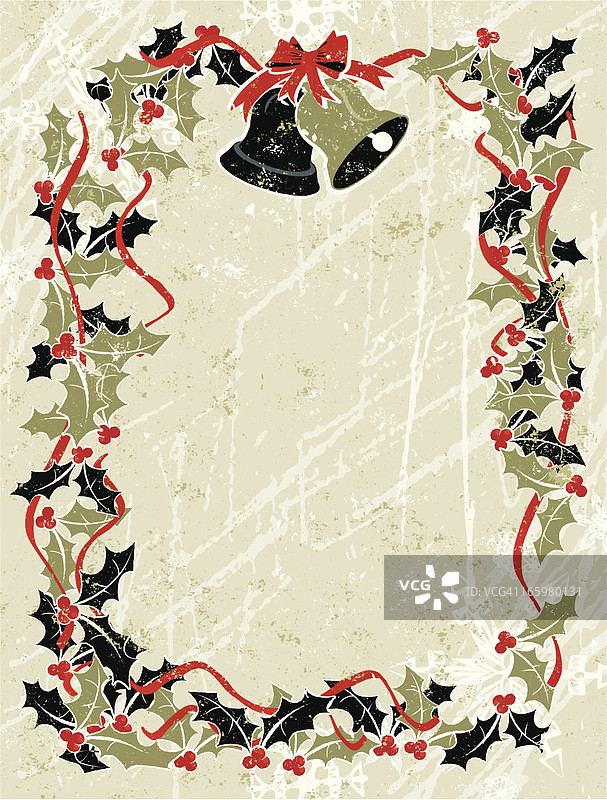 黑金冬青圣诞铃铛边框竖版图片素材