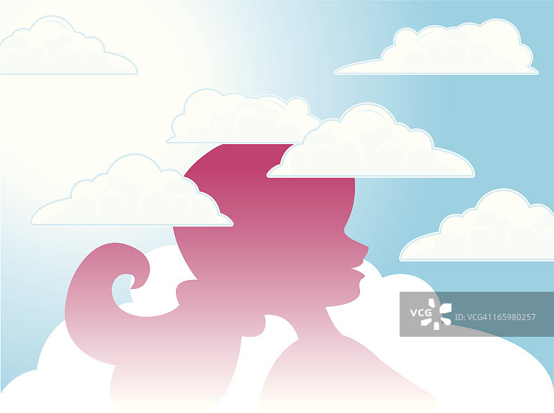 在云端的头部 - 女孩卡通图片素材