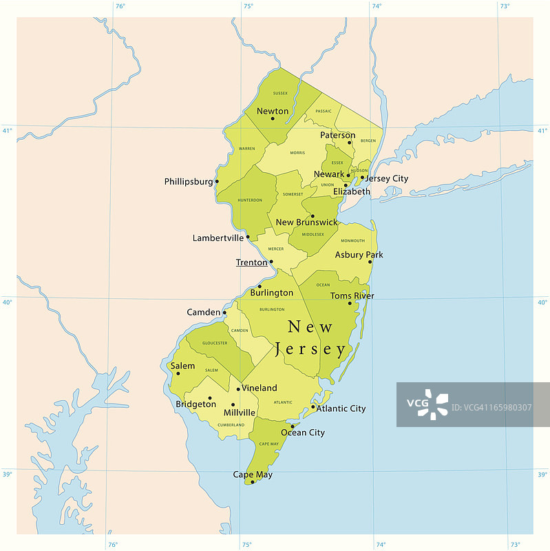 新泽西州矢量地图图片素材