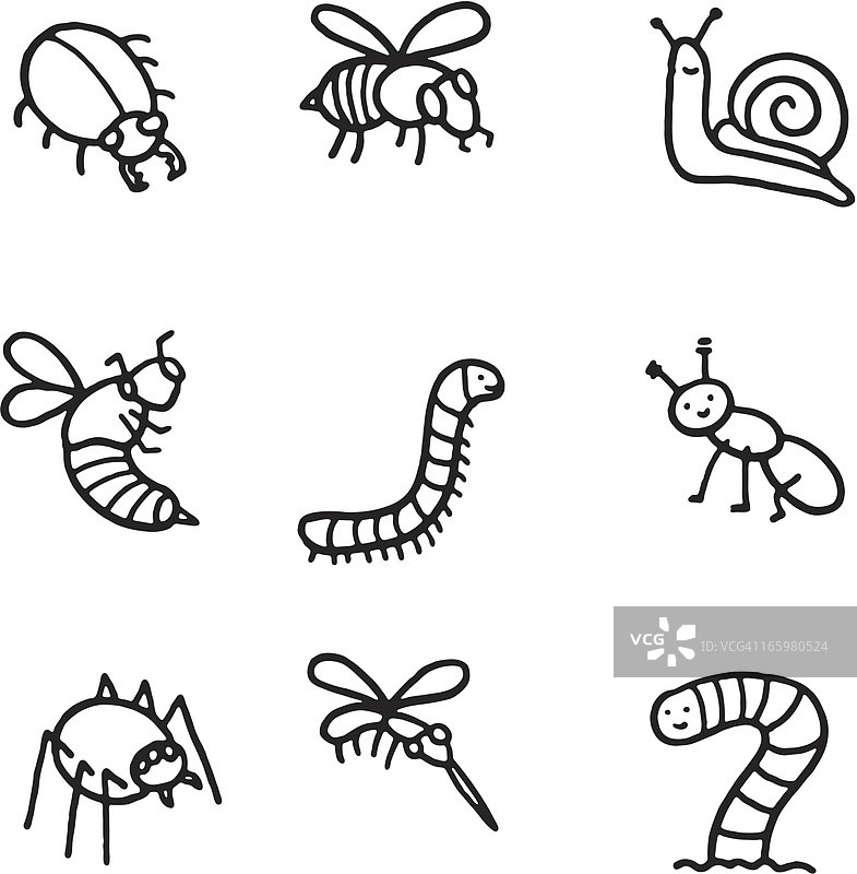 昆虫涂鸦图标集图片素材
