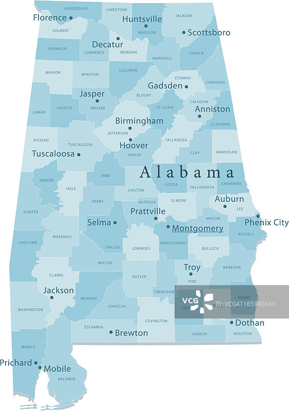 阿拉巴马州矢量地图区域图片素材