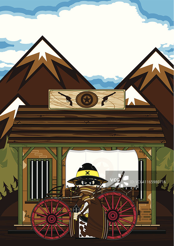 戴面具的牛仔警长和监狱里的篷车图片素材